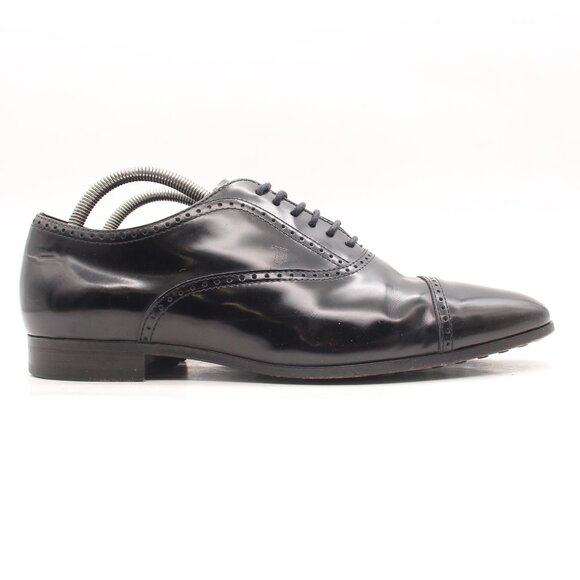 Tod's Dress Shoes Leather Men's UK 8 A Narrow Black Lace Up Made In Italy
